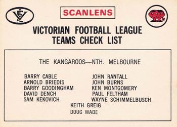 1975 Scanlens VFL - Checklists #NNO The Kangaroos Front